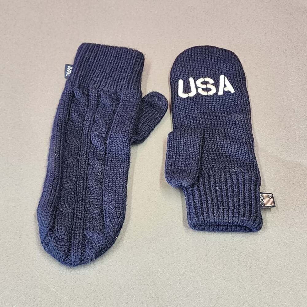 Team USA Olympic Mittens Navy Blue Cable Knit USA GO Gloves